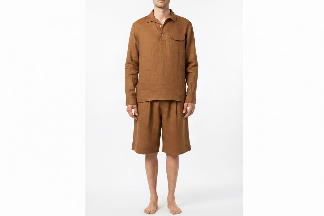 Pantalone Corto in lino marrone
